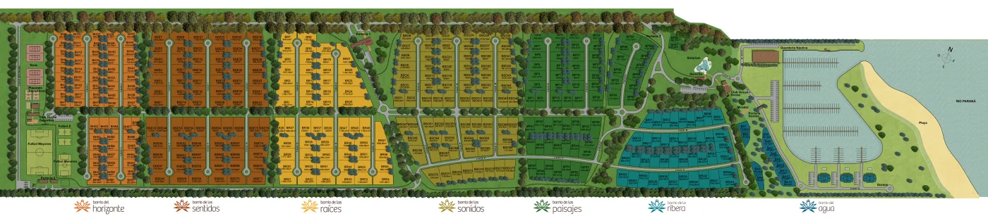 Masterplan de Azahares del Paraná: 393 lotes distribuidos en siete barrios, la marina y la costa sobre el río Paraná